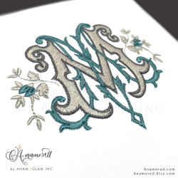 MM interlocking embroidery monogram design, sewout