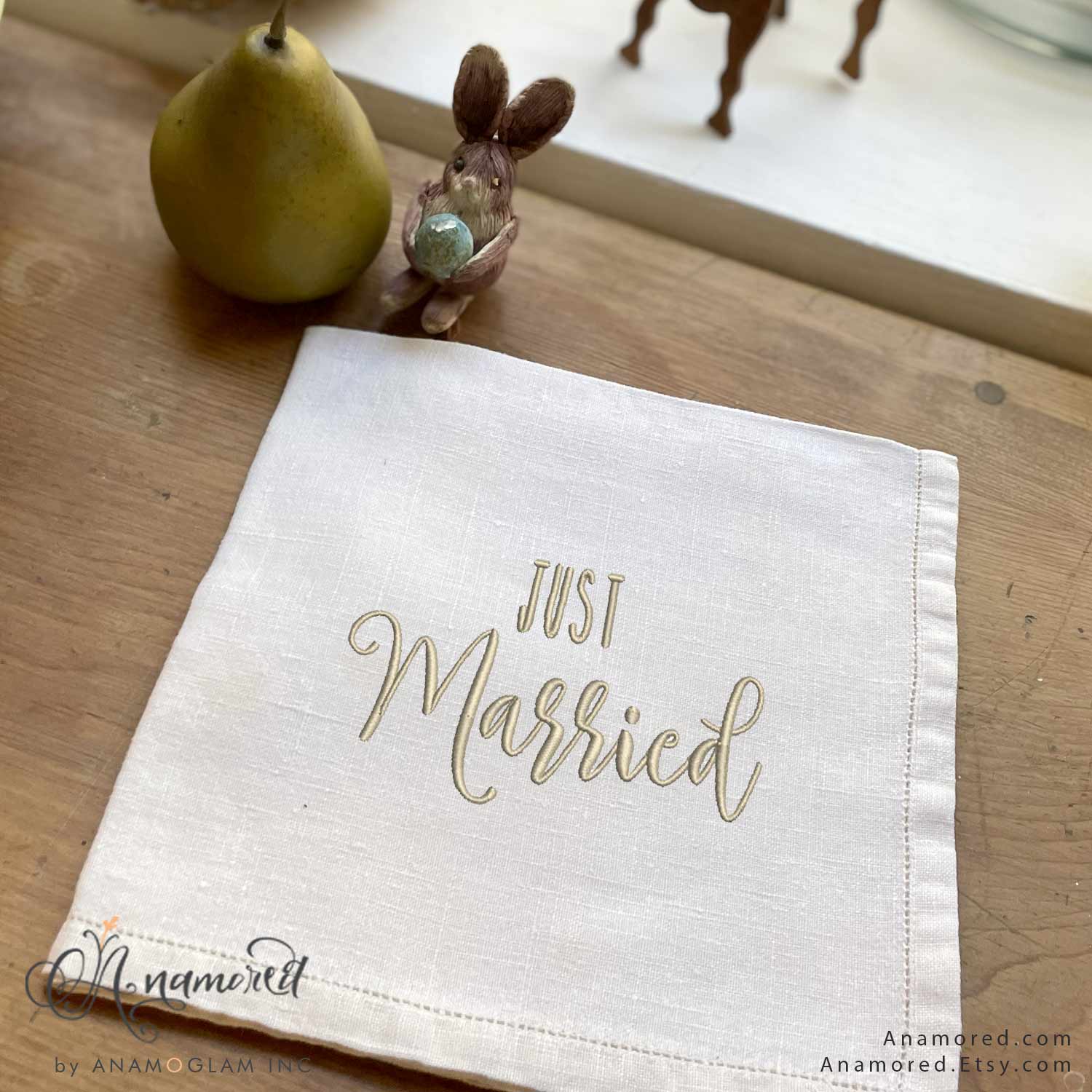just-married-mockup Just Married Embroidery Design, Mockup on Napkin