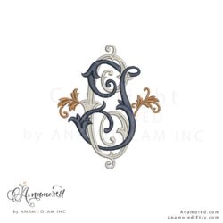 C and J embroidery monogram design, digital proof