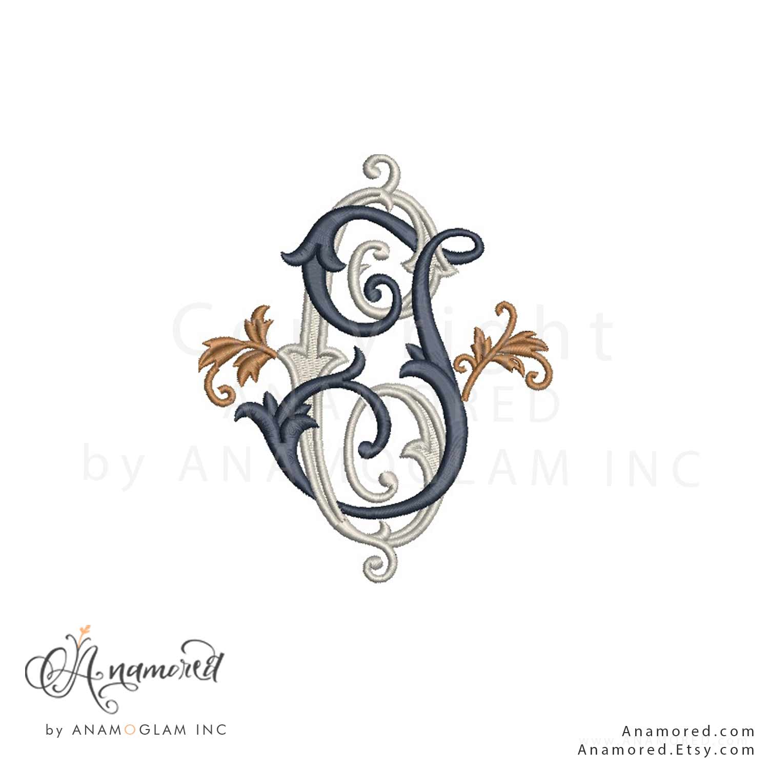 JC-anamored C and J embroidery monogram design, digital proof