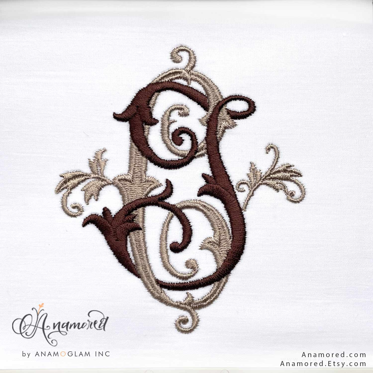 JC-sewout2 C and J embroidery monogram design, top view of sewout