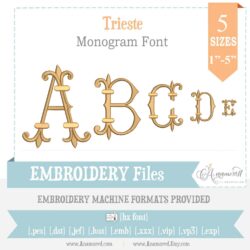 Trieste Embroidery Monogram Font, 5 sizes
