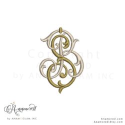 B and S vintage embroidery monogram design, , digital proof