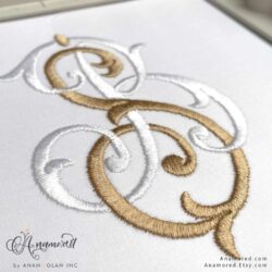B and S vintage embroidery monogram design, sewout