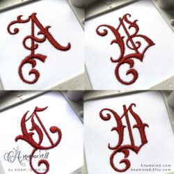 Elzbieta Gothic Embroidery Font, Sewout letters A-D in 2"